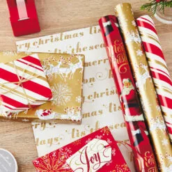 Hallmark Red And Gold 3-Pack Reversible Christmas Wrapping Paper, 120 Sq. Ft. -Hallmark popular shop 3Pack Red and Gold Reversible Christmas Wrapping Paper 5JXW1029 02