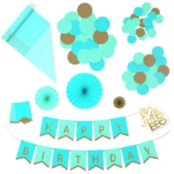 Hallmark Color Pop Party Decor Kit, Aqua And Gold