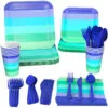 Hallmark Color Pop 96-Piece Tableware Basics Party Kit, Cool Ombré Stripe -Hallmark popular shop Blue Green Stripe Party in a Box Party Supplies 5CLP1009 01