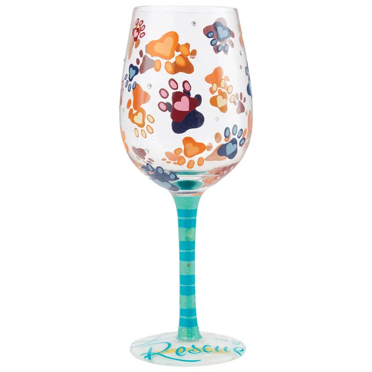 Lolita Love My Rescue Handpainted Wine Glass, 15 Oz. 3 Lolita Love My Rescue Handpainted Wine Glass, 15 Oz.