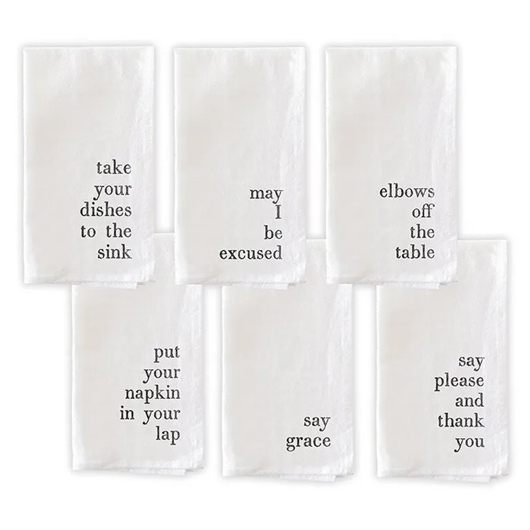 Good Manners White Cloth Napkins, Set Of 6 3 Good Manners White Cloth Napkins, Set Of 6