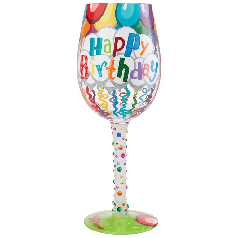 Lolita Happy Birthday Balloons And Streamers Handpainted Wine Glass, 15 Oz. 3 Lolita Happy Birthday Balloons And Streamers Handpainted Wine Glass, 15 Oz.