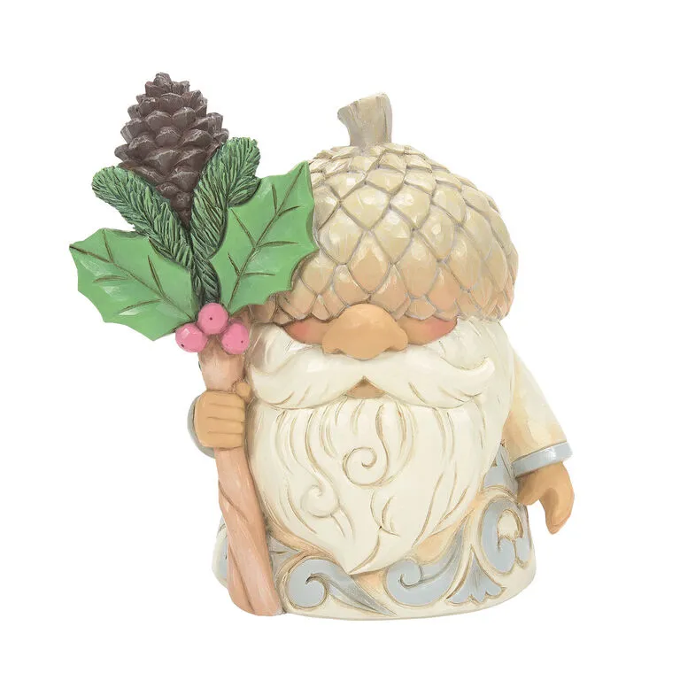 Enesco Jim Shore White Woodland Gnome With Acorn Hat Figurine, 4.65" 3 Enesco Jim Shore White Woodland Gnome With Acorn Hat Figurine, 4.65"