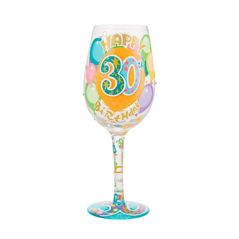Lolita Happy 30th Birthday Handpainted Wine Glass, 15 Oz. 3 Lolita Happy 30th Birthday Handpainted Wine Glass, 15 Oz.