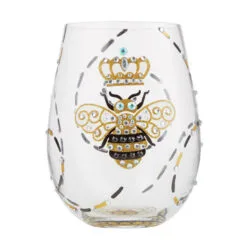 Lolita Queen Bee Handpainted Stemless Wine Glass, 20 Oz.