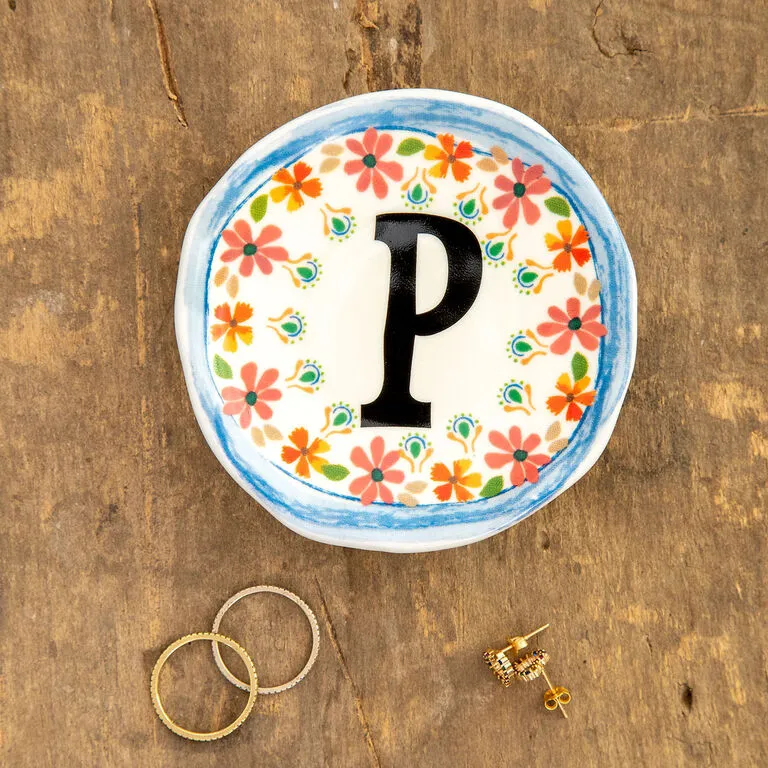 Natural Life Initial Trinket Dish, P 3 Natural Life Initial Trinket Dish, P