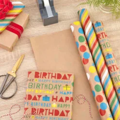 Hallmark Primary Birthday 3-Pack Kraft Wrapping Paper, 105 Sq. Ft. Total -Hallmark popular shop Primary Birthday 3Pack Kraft Wrapping Paper 5EWR6409 02