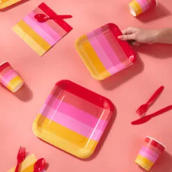 Hallmark Color Pop 96-Piece Tableware Basics Party Kit, Warm Ombré Stripe -Hallmark popular shop Red and Pink Stripe Party in a Box Party Supplies 5CLP1008 03