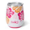Swig Island Bloom Stainless Steel Stemless Wine Glass, 14 Oz. 1 Swig Island Bloom Stainless Steel Stemless Wine Glass, 14 Oz. -Hallmark popular shop Tropical Flowers Insulated Stemless Wine Glass S102C14PI 01